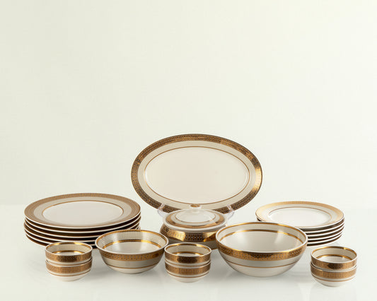 Dru Collection Porcelain Dinner Set with 24K Gold Ascent