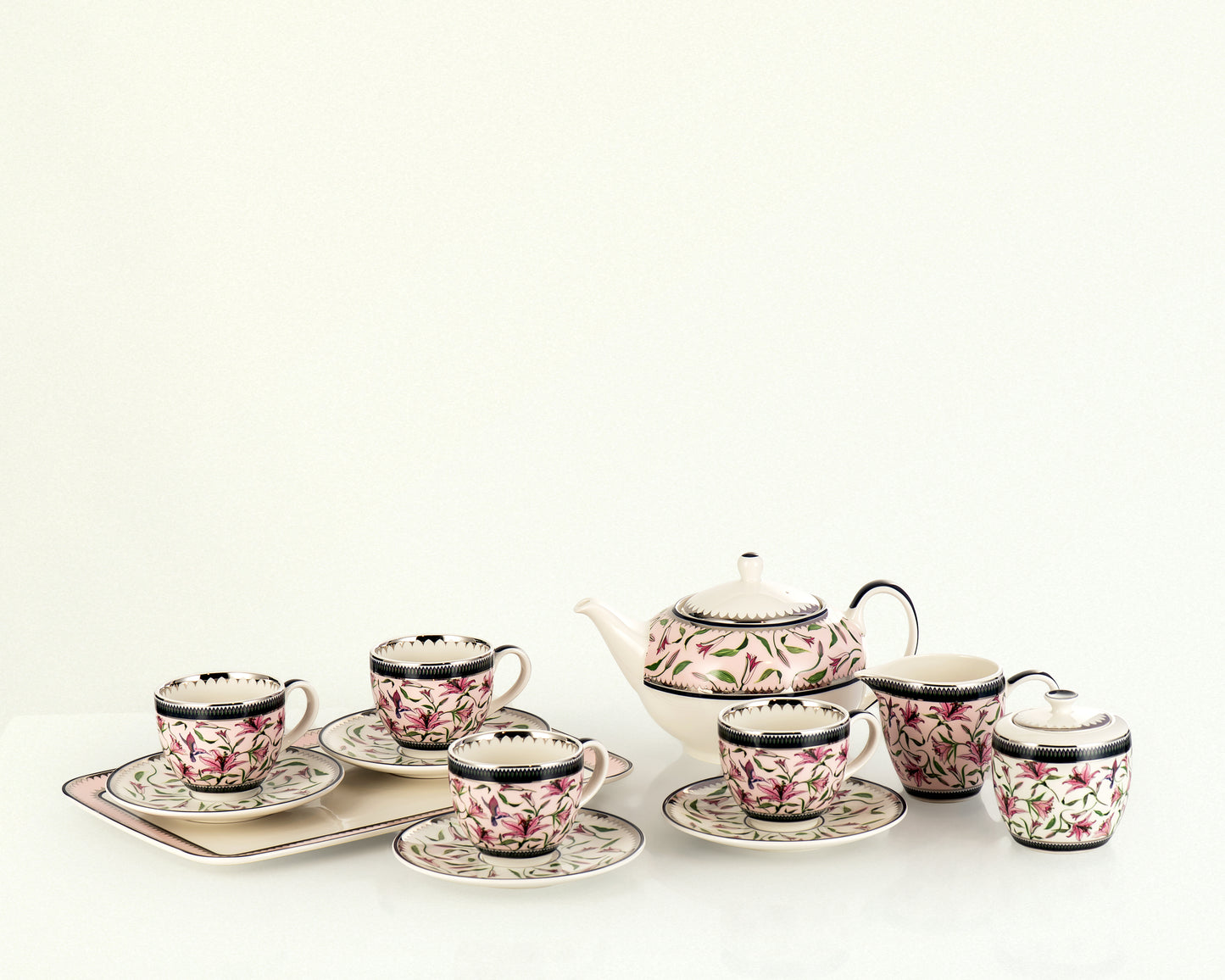 Lilium Collection Porcelain Tea Set With Platinum Ascent