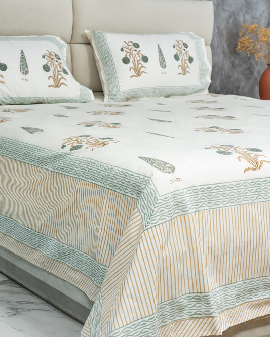 Ruby - Floral Hand Block Print 100% Cotton Bedsheet Set