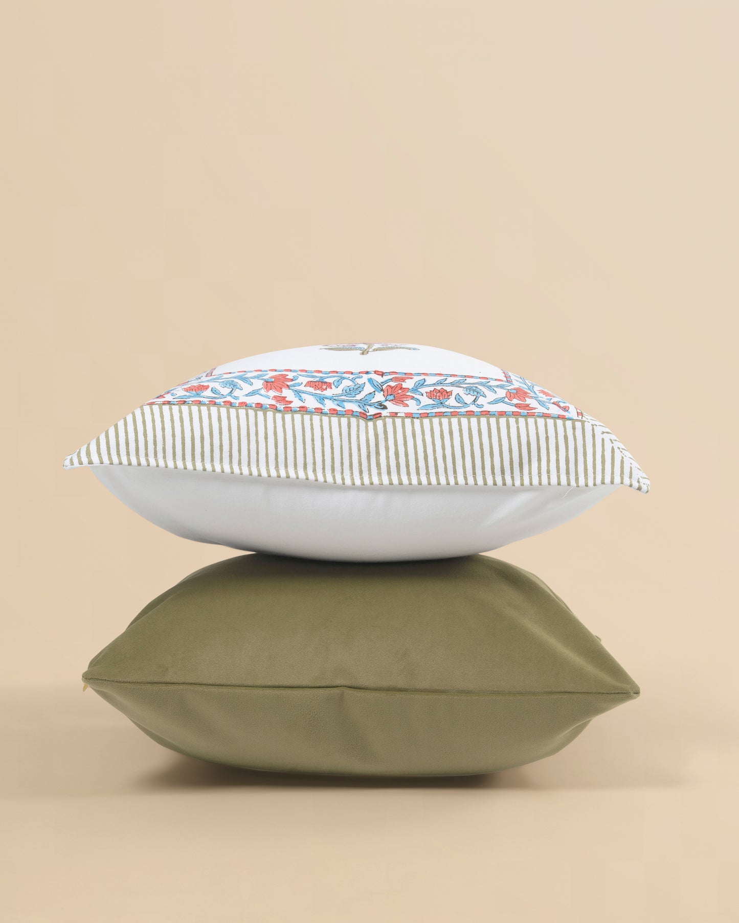 Avinya – Block Print & Velvet Cushion Cover (D2)
