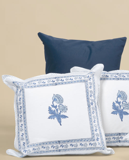 Avinya - Padma 100% Cotton Hand Block Print & Velvet Cushion Cover Set 5 Pcs