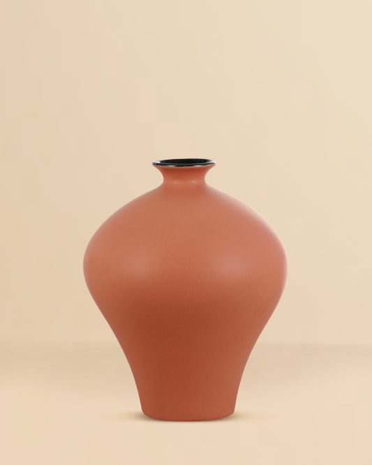 Bud Brushed Terracotta Ceramic Vase with Black Rim