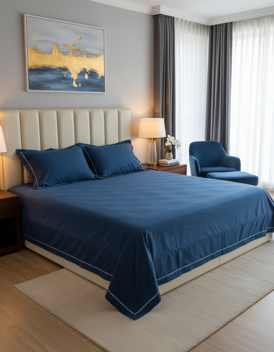Keefi - Seren Curve 100% Cotton 400 Tc Embroidered Bedsheet Set.