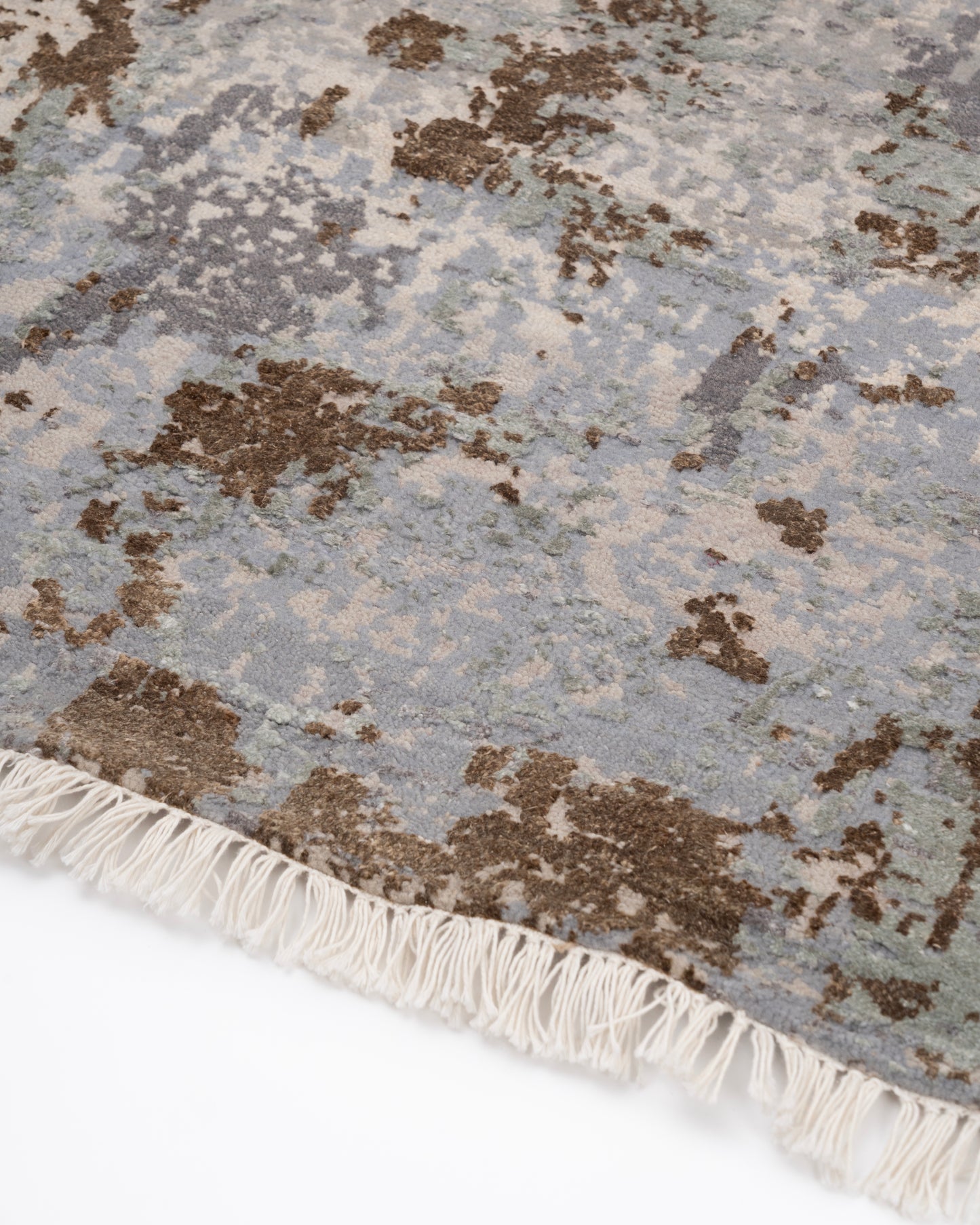 Abstract Modern Wool Silk Carpet - Grey Beige