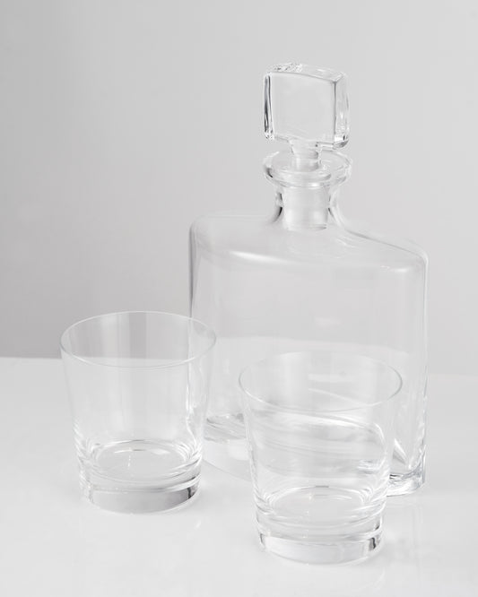 Square & Rocks Tumbler Set Whisky Bottle & 2 Tumblers