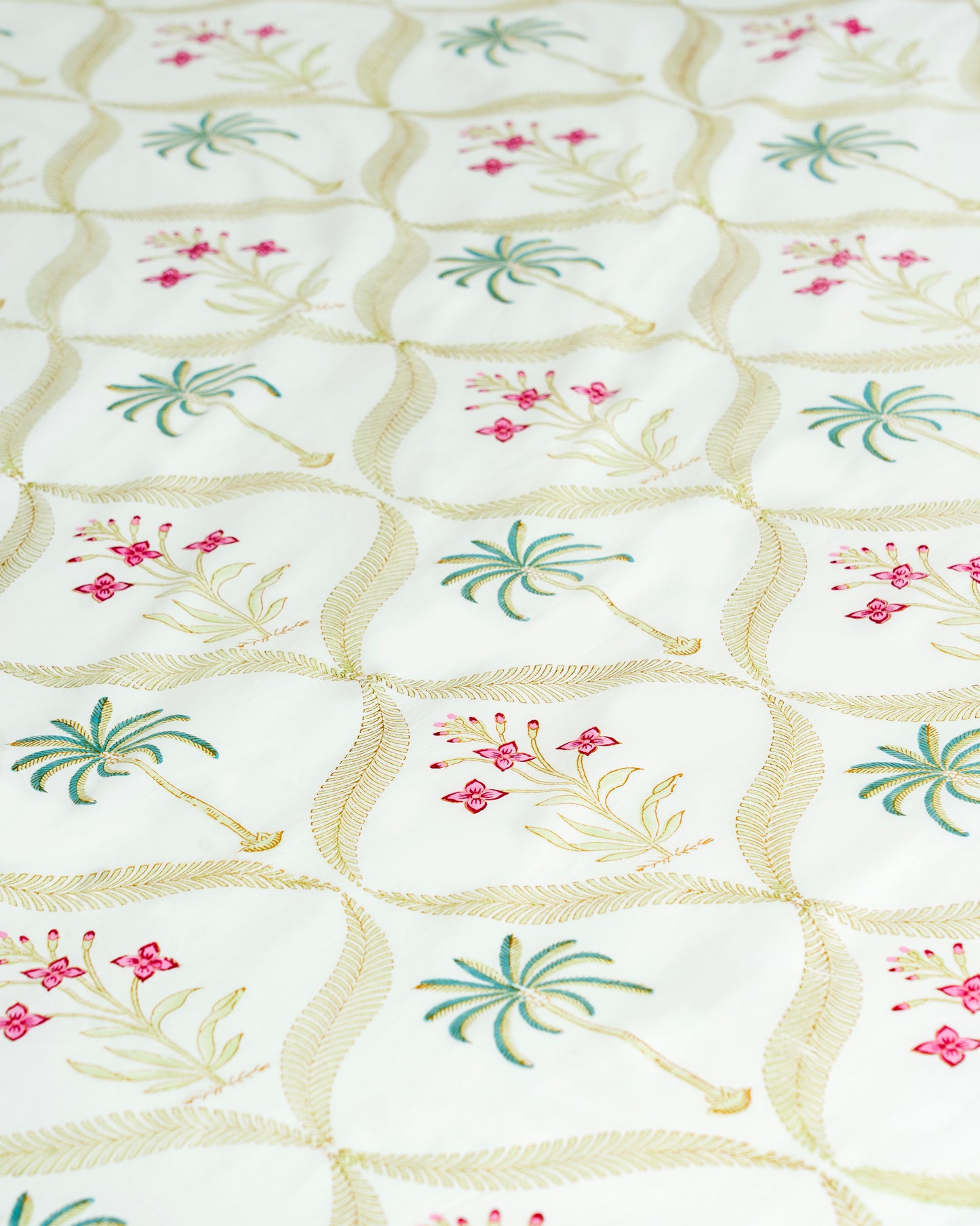 Emerald - Palm & Rose Hand Block Print 100% Cotton Bedsheet Set