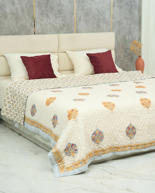 Saanjh 100% Premium Mulmul Cotton Hand Made & Hand Block Print Quilt - King