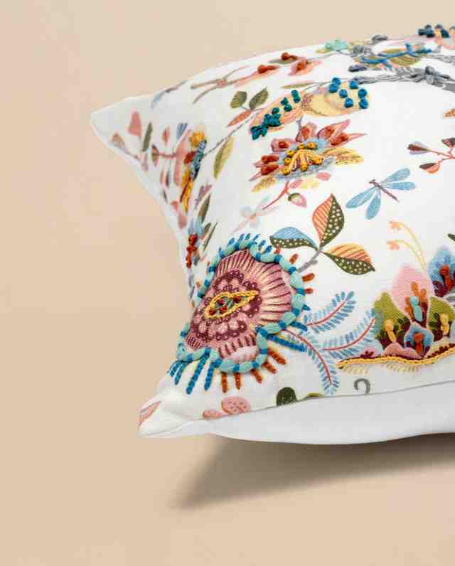 Hand-Embroidered Botanical Cushion - Floriate 101