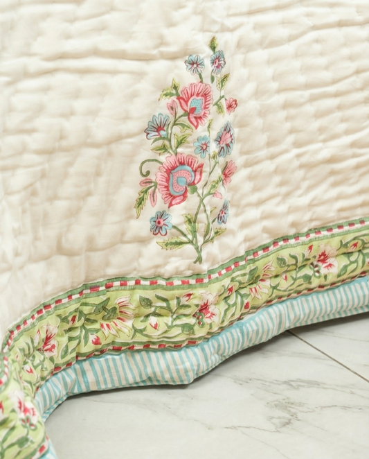 Saanjh 100% Premium Mulmul Cotton Hand Made & Hand Block Print Quilt - Single