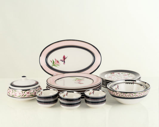 Lilium Collection Porcelain Dinner Set With Platinum Ascent