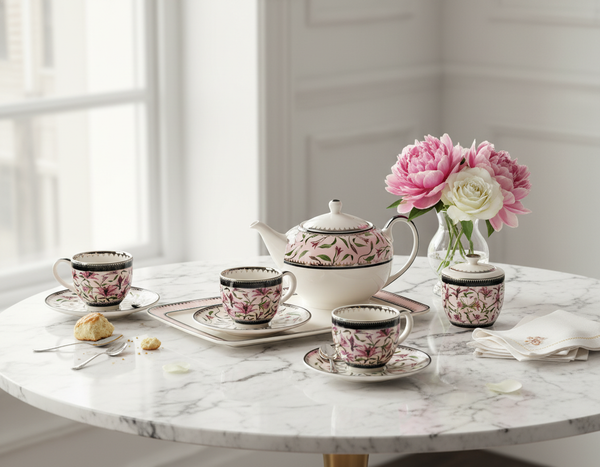 Lilium Collection Porcelain Tea Set With Platinum Ascent