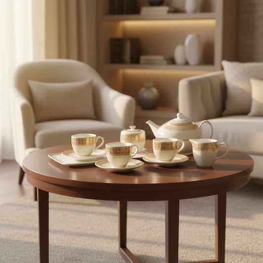 Dru Collection Porcelain Tea Set with 24K Gold Ascent