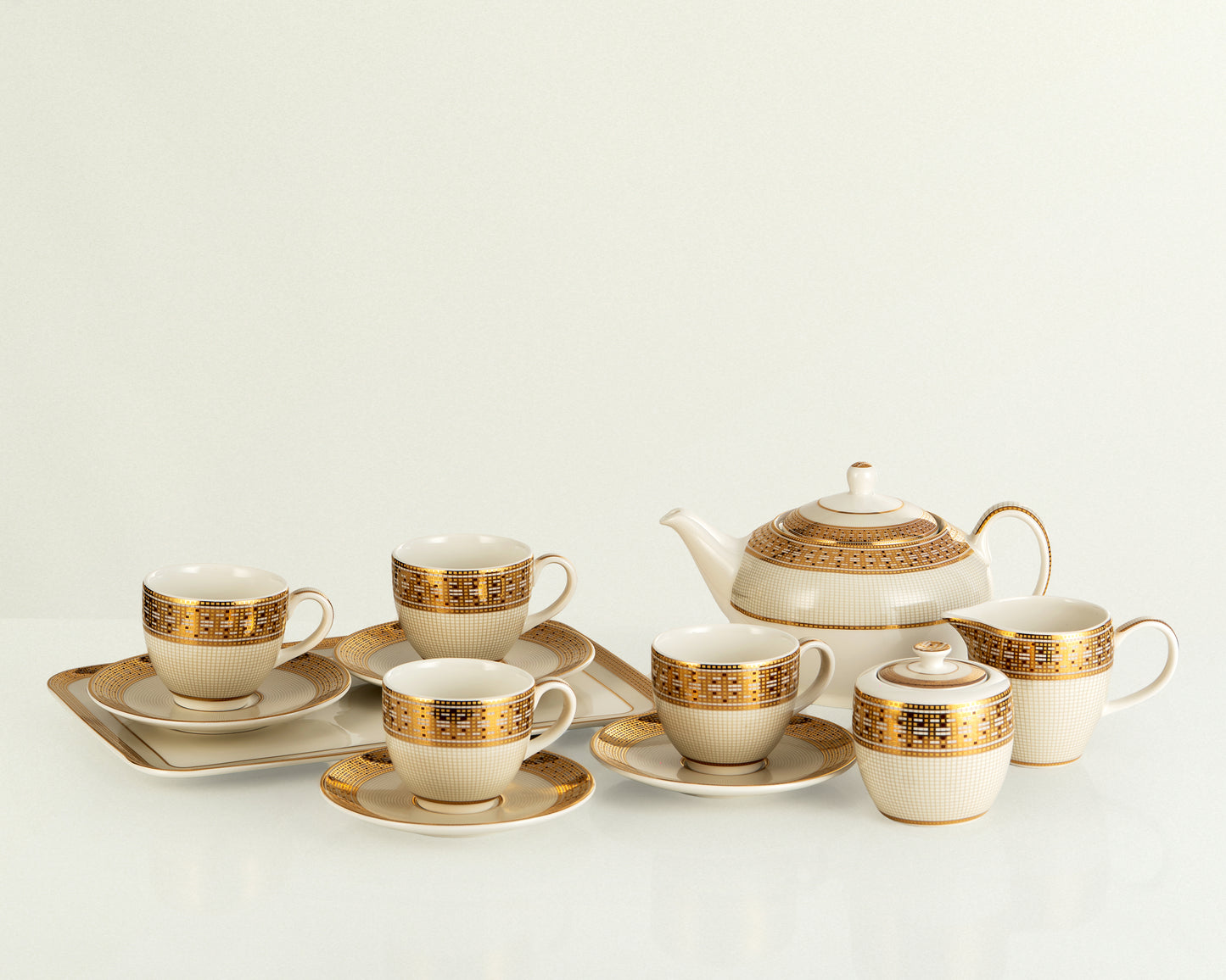 Dru Collection Porcelain Tea Set with 24K Gold Ascent