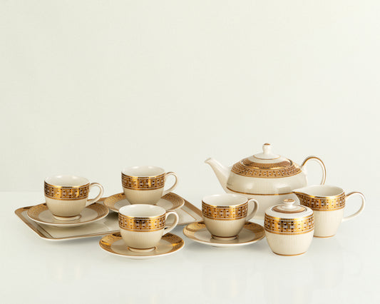 Dru Collection Porcelain Tea Set with 24K Gold Ascent
