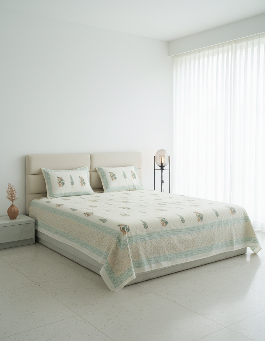 Ruby Mughal Floral Cotton Bed Sheet Set – Ruby (D1)