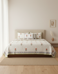 Rasa 100% Premium Mulmul Cotton Hand Block Print Quilted Bed Cover