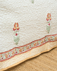 Rasa 100% Premium Mulmul Cotton Hand Block Print Quilted Bed Cover