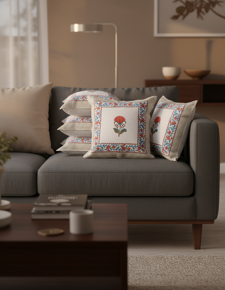 Suki Marigold Boota Hand Block Cushion Cover