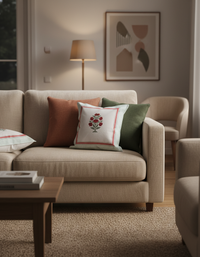 Suki Gulab Boota Hand Block Cushion Cover