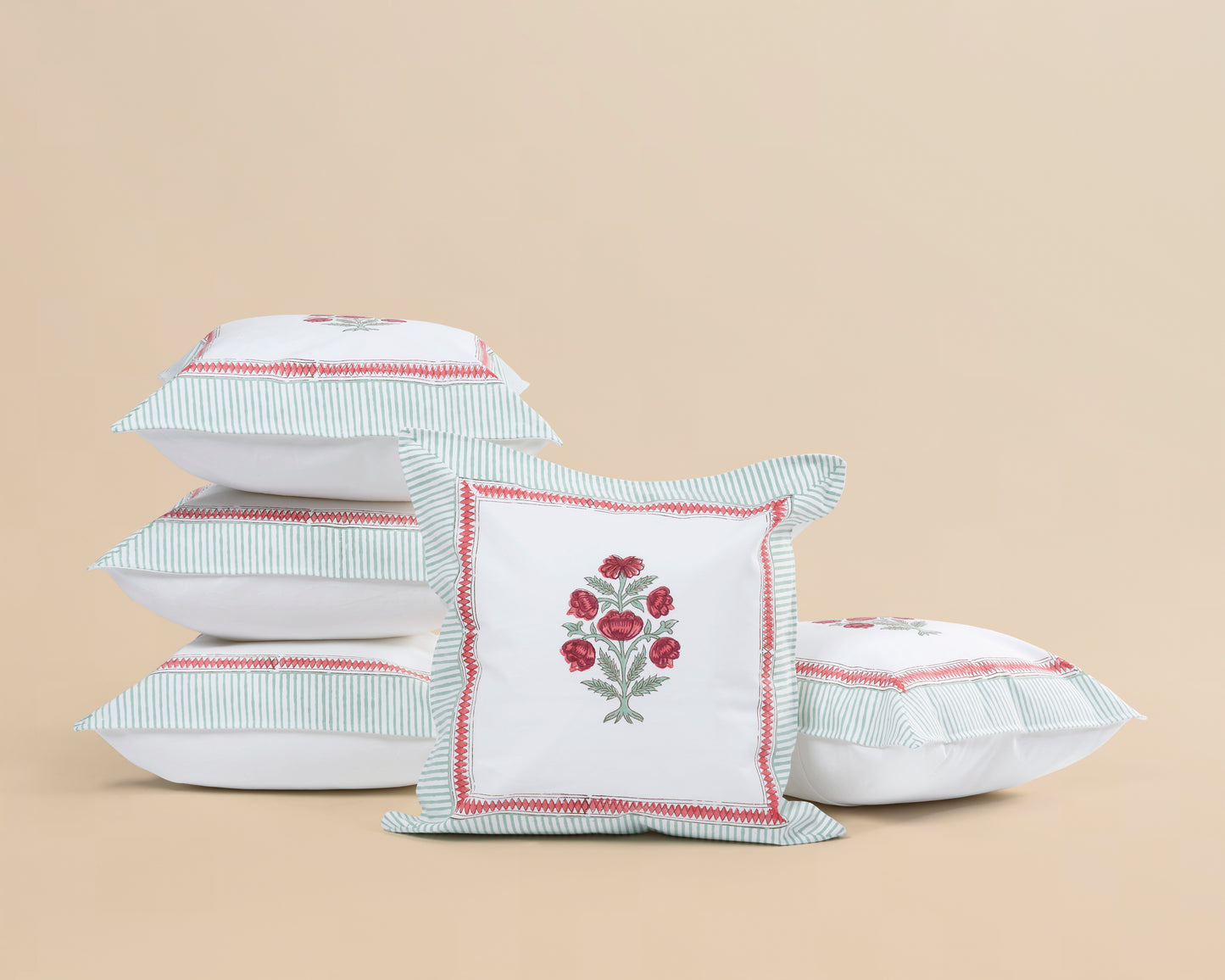 Suki Gulab Boota Hand Block Cushion Cover