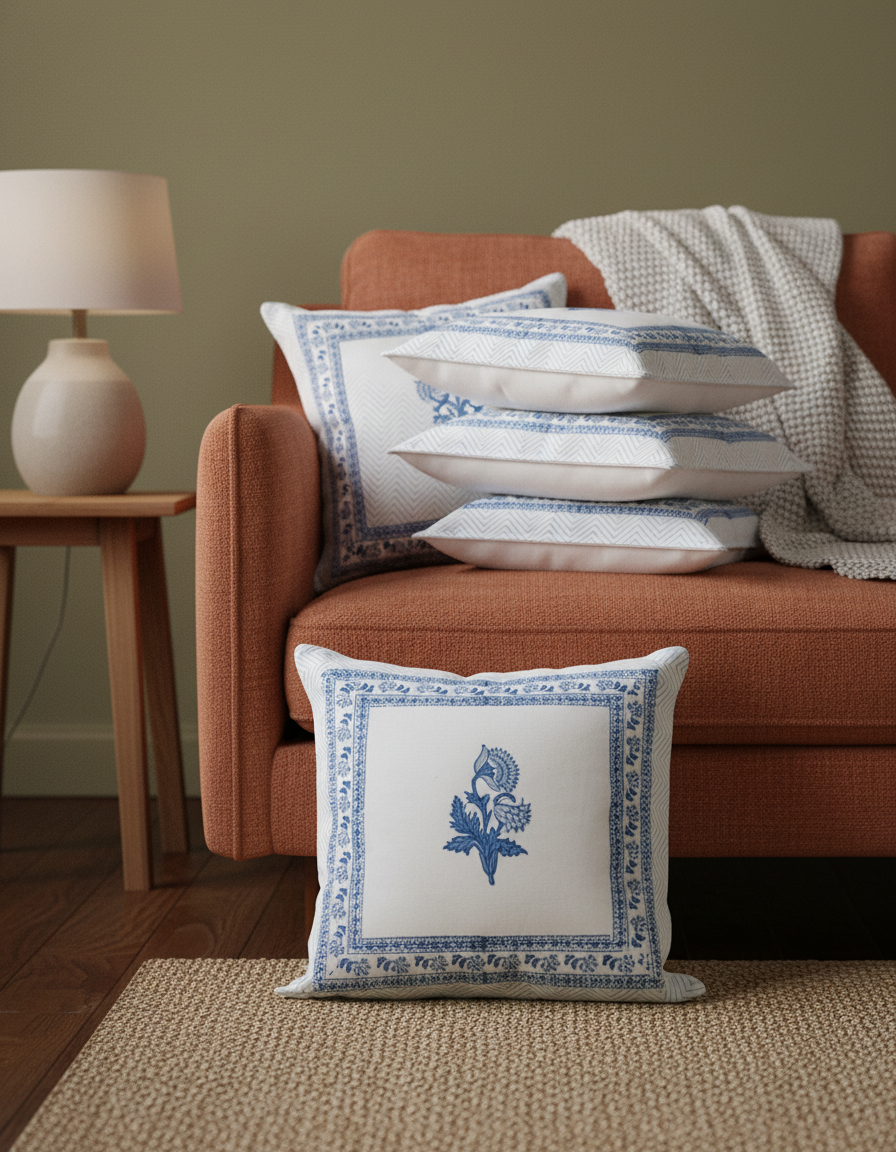 Suki Padma Boota Hand Block Cushion Cover