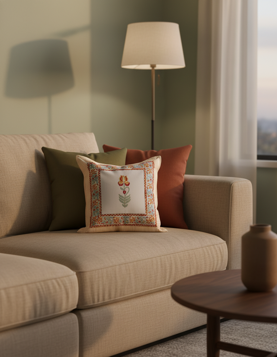 Suki Mughal Tulip Hand Block Cushion Cover