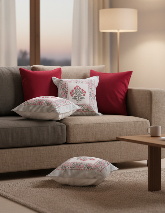 Avinya – Block Print & Velvet Cushion Cover (D1)