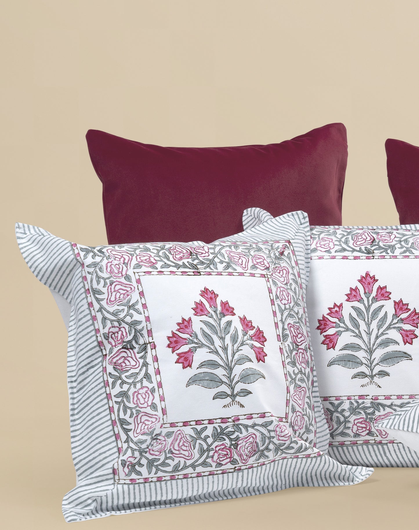Avinya – Block Print & Velvet Cushion Cover (D1)