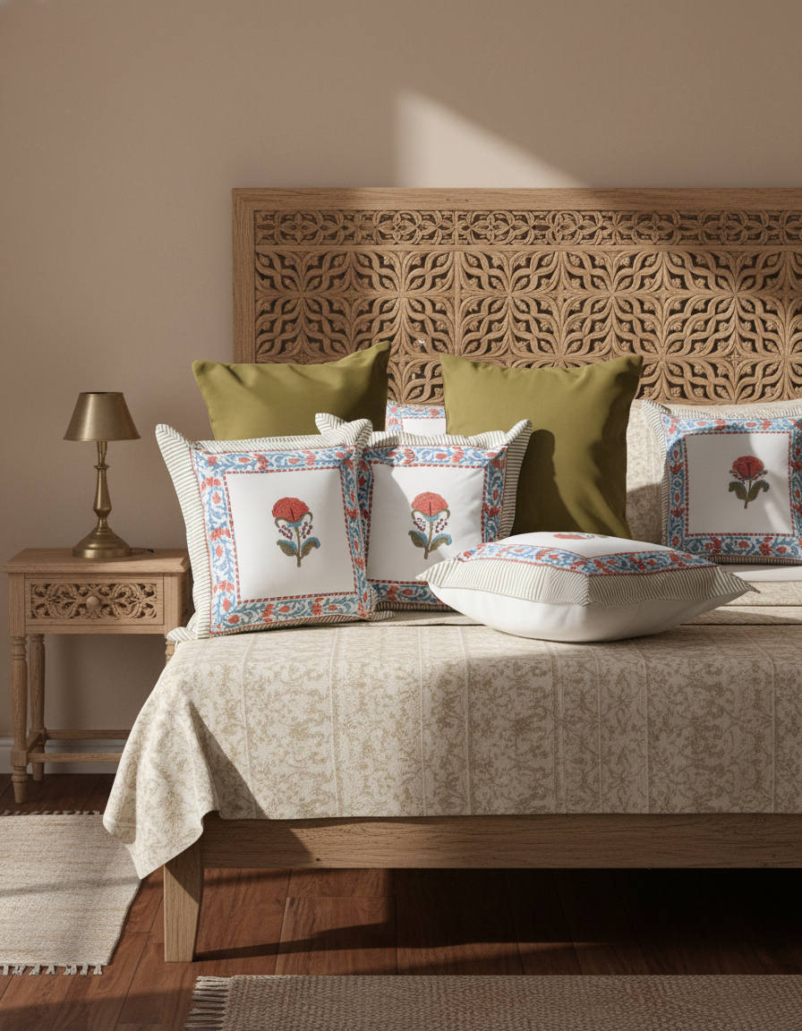 Avinya – Block Print & Velvet Cushion Cover (D2)