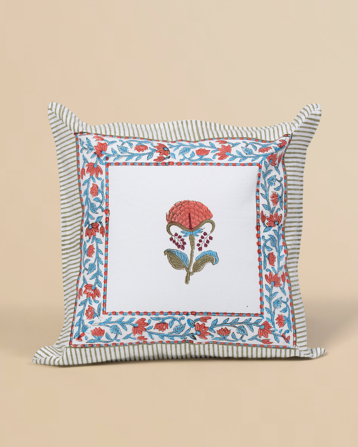 Avinya - Marigold 100% Cotton Hand Block Print & Velvet Cushion Cover Set 5 Pcs