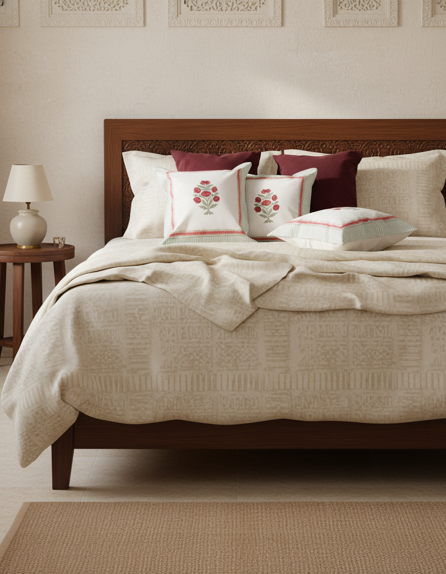 Avinya – Block Print & Velvet Cushion Cover (D3)