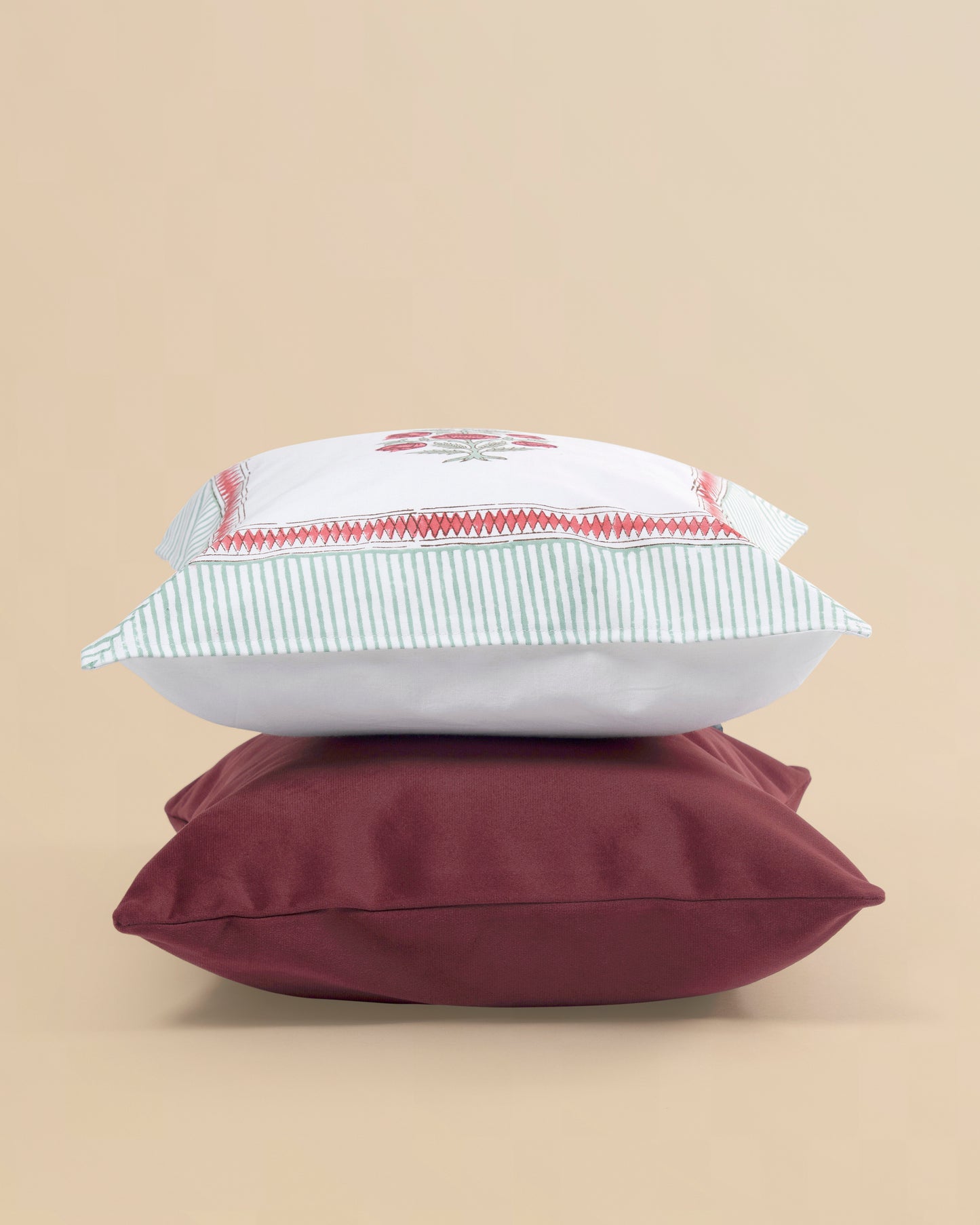 Avinya – Block Print & Velvet Cushion Cover (D3)