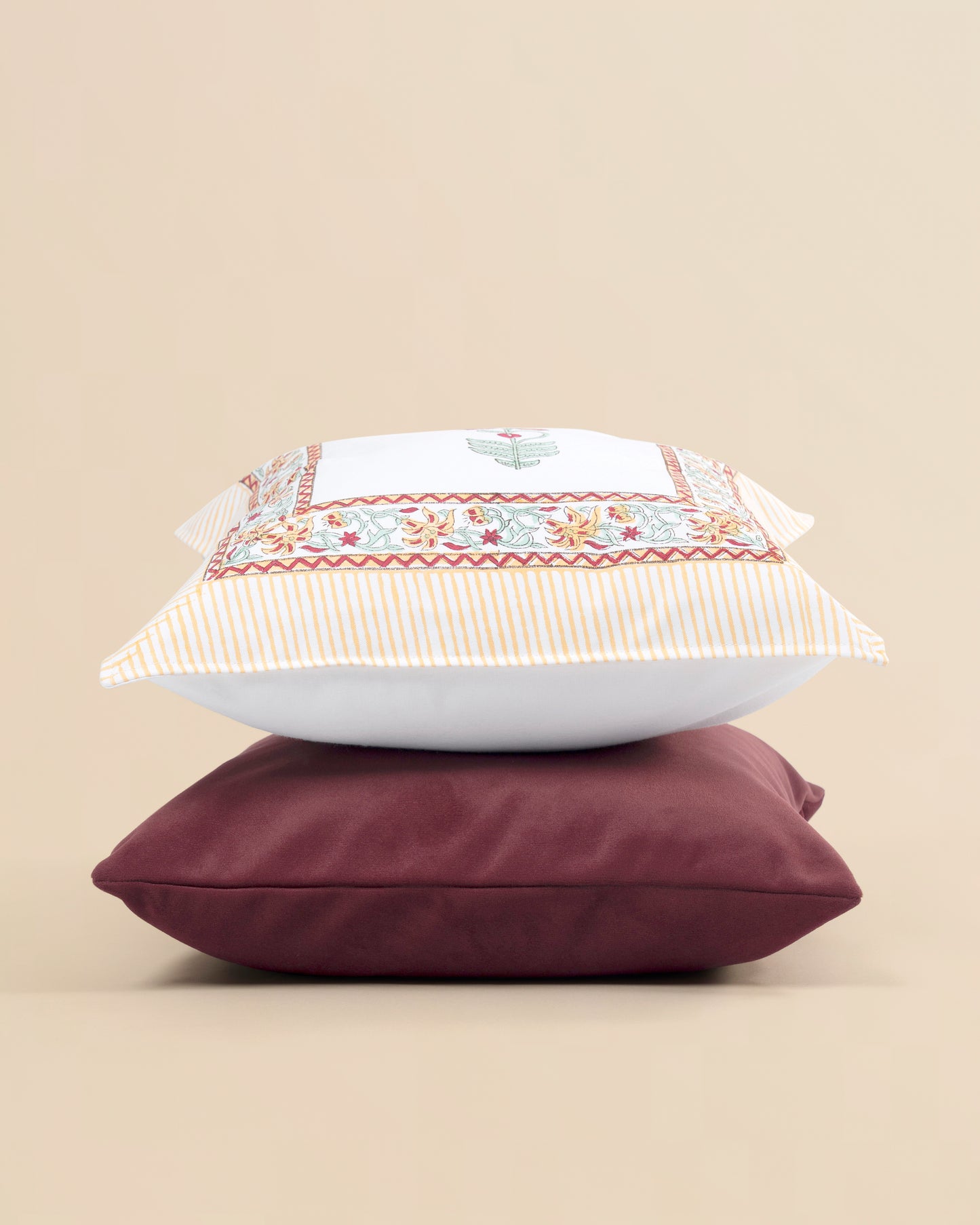 Avinya – Block Print & Velvet Cushion Cover (D5)