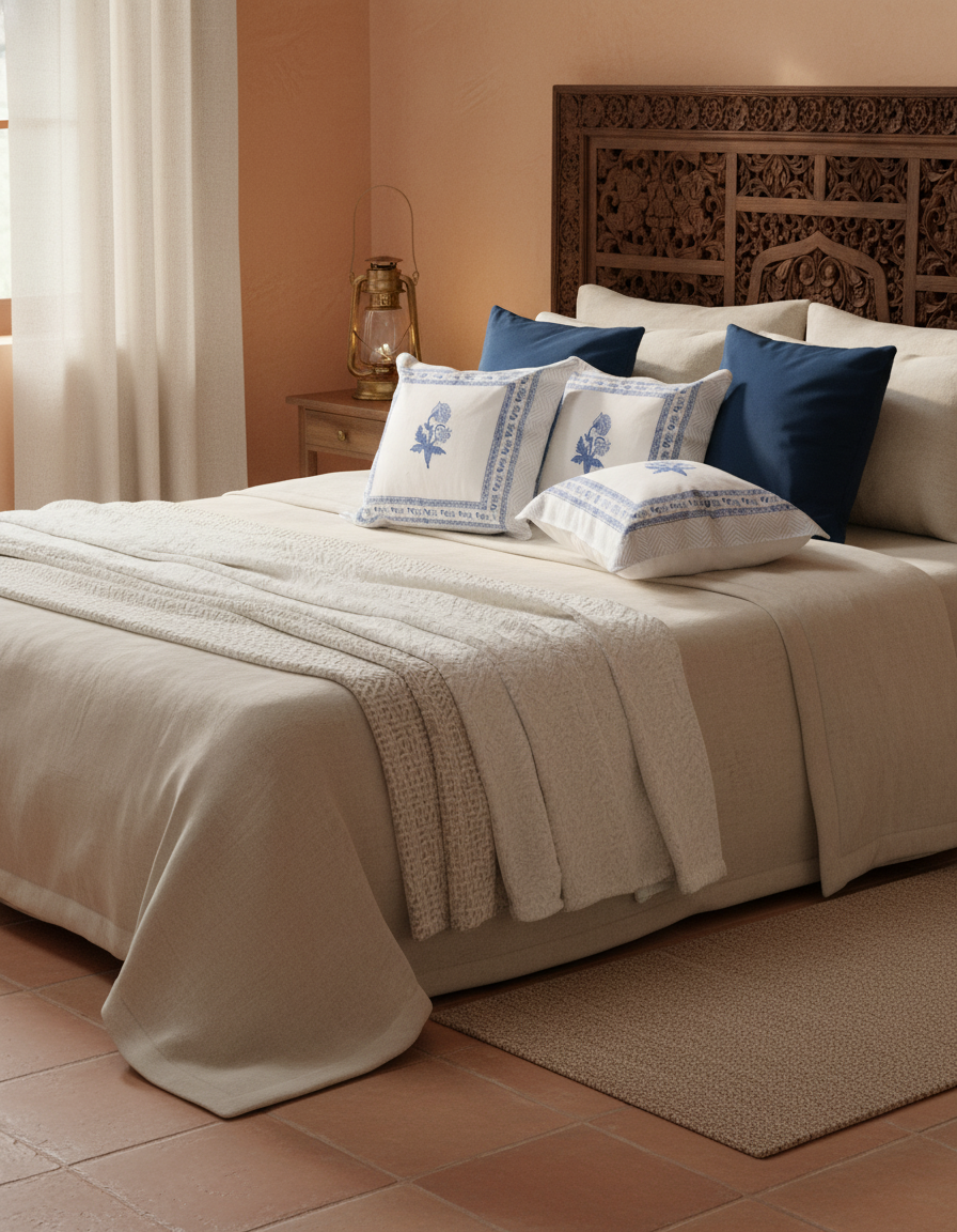 Avinya – Block Print & Velvet Cushion Cover (D4)