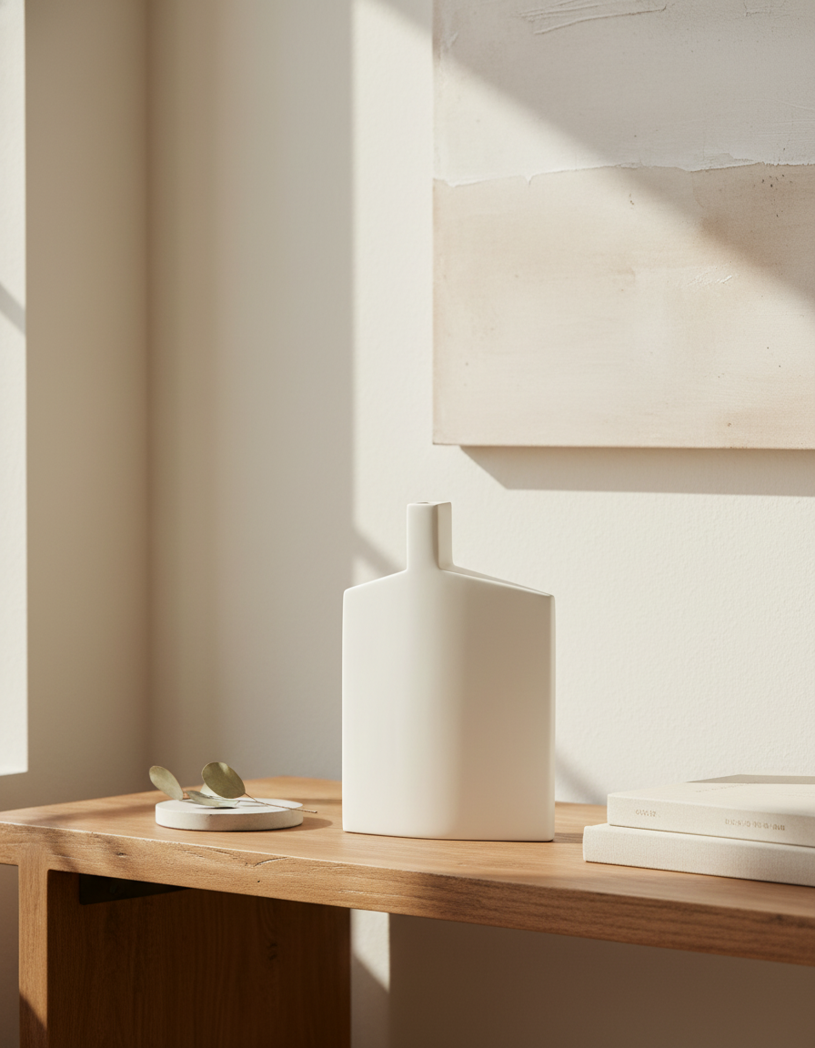 Long Neck Trapezoid Vase – Matte White
