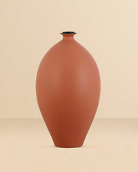 Matte Terracotta Bud Brushed Ceramic Vase with Black Rim