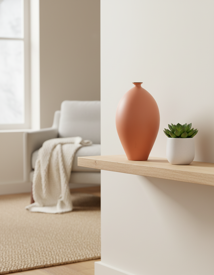 Matte Terracotta Bud Brushed Ceramic Vase with Black Rim