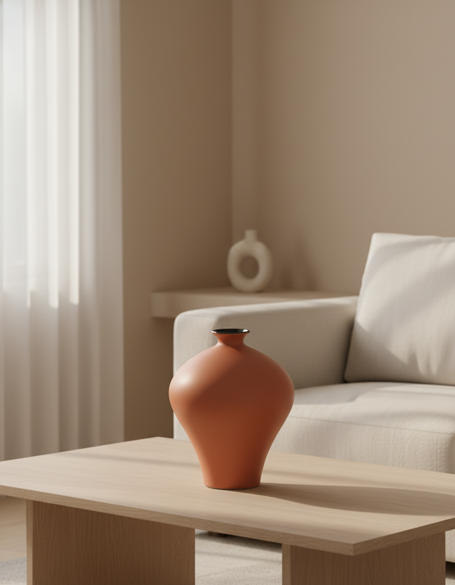 Matte Terracotta Bud Brushed Ceramic Vase with Black Rim