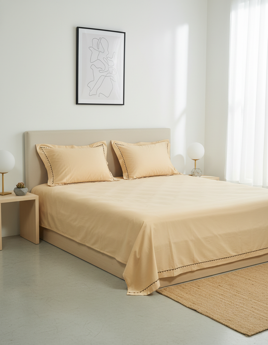 Keefi - Seren Curve 100% Cotton 400 Tc Embroidered Bedsheet Set.