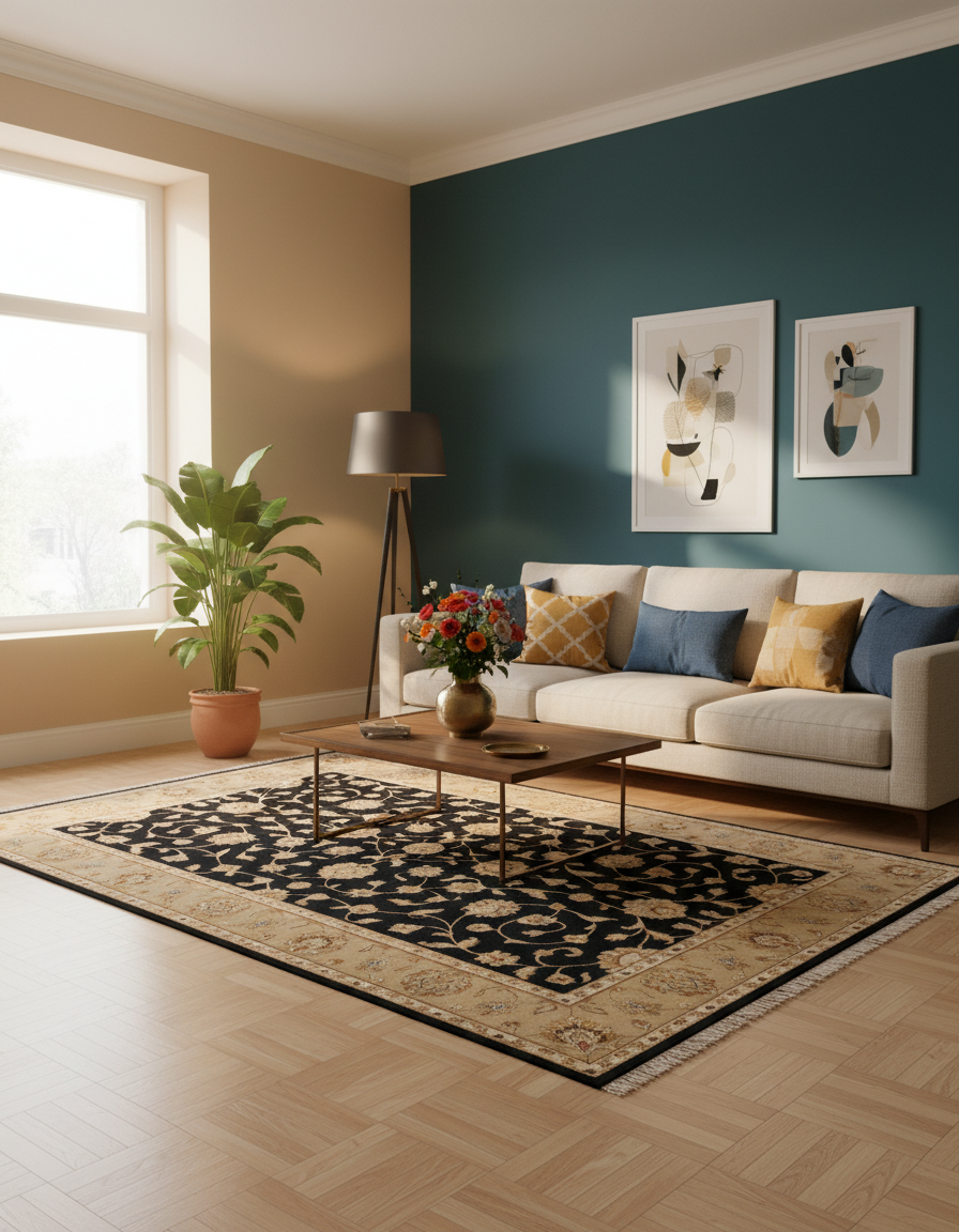 Luxury Black & Beige Floral Carpet – Maiah Home Exclusive