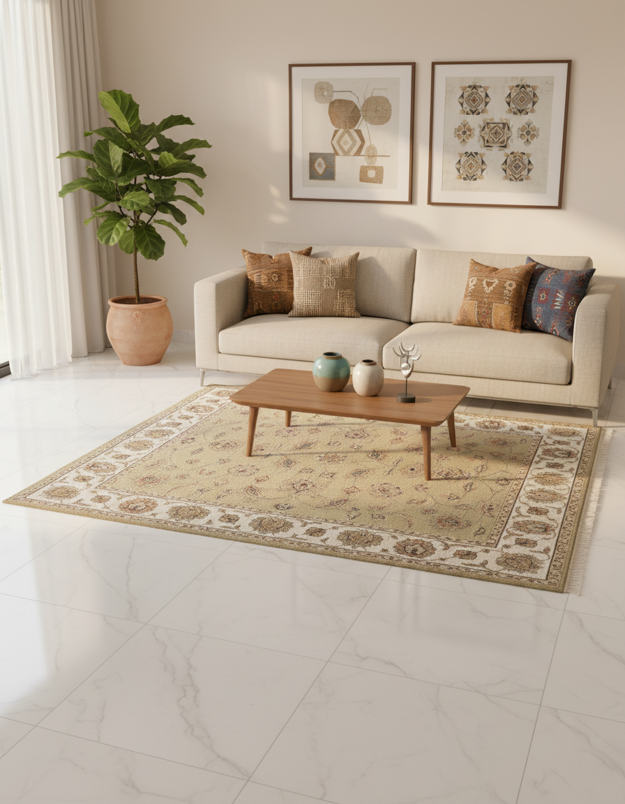 Emperor wool silk carpet - Green Ivory