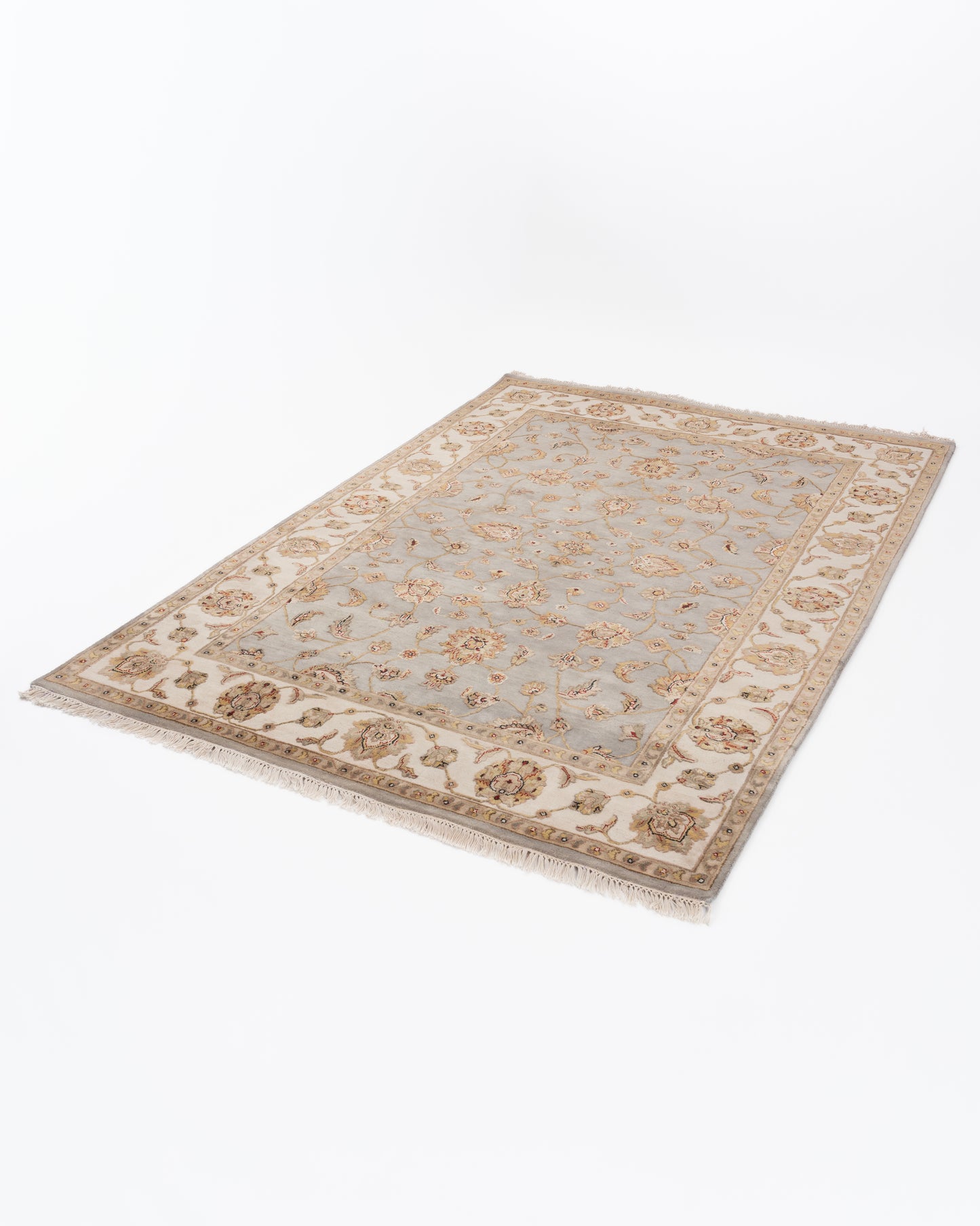 Majestic vine wool silk carpet - Blue Ivory