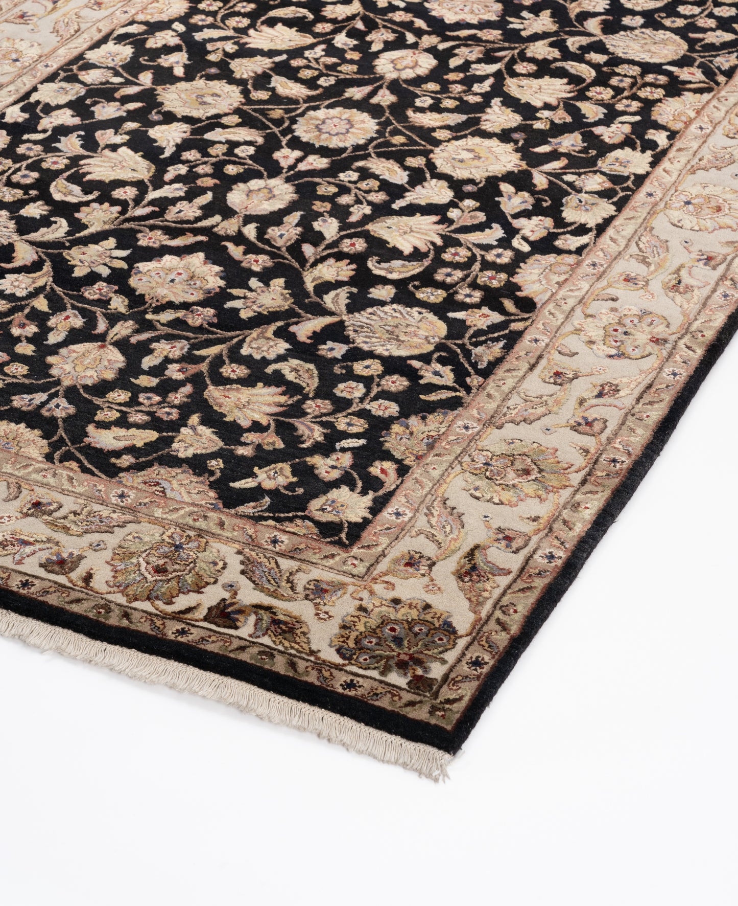Majestic vine wool silk carpet - Black Ivory