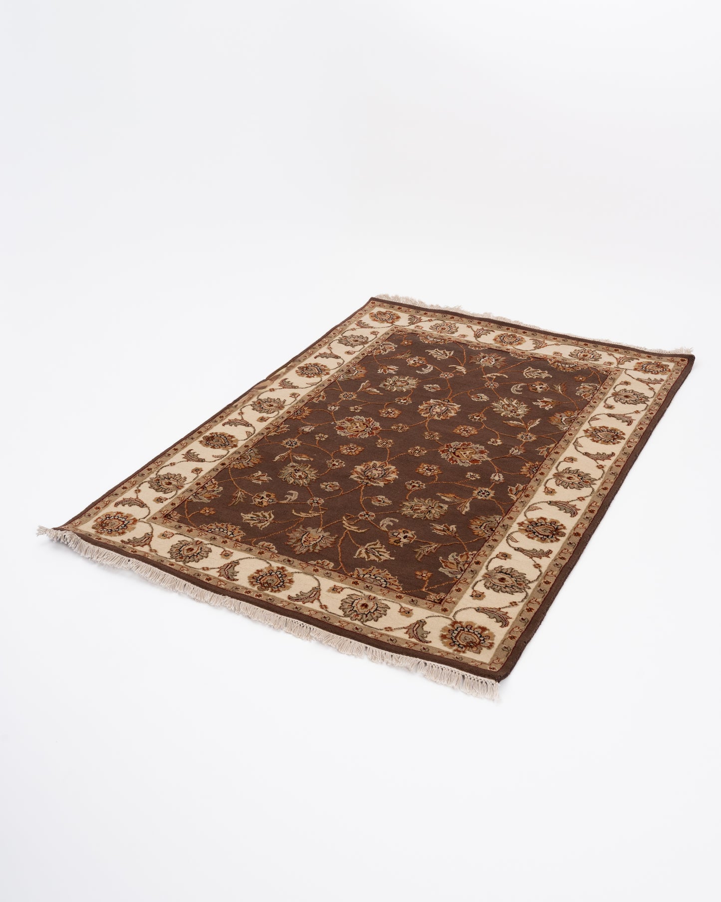 Royal persian wool silk carpet - Brown Ivory