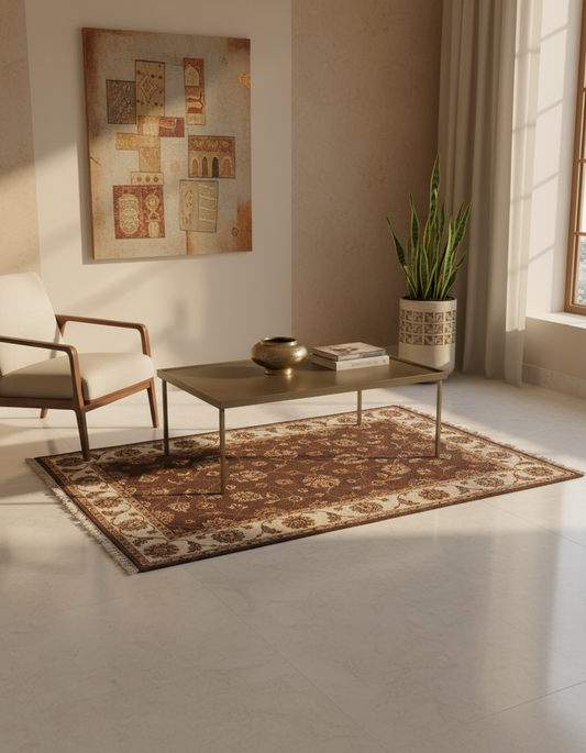 Royal persian wool silk carpet - Brown Ivory