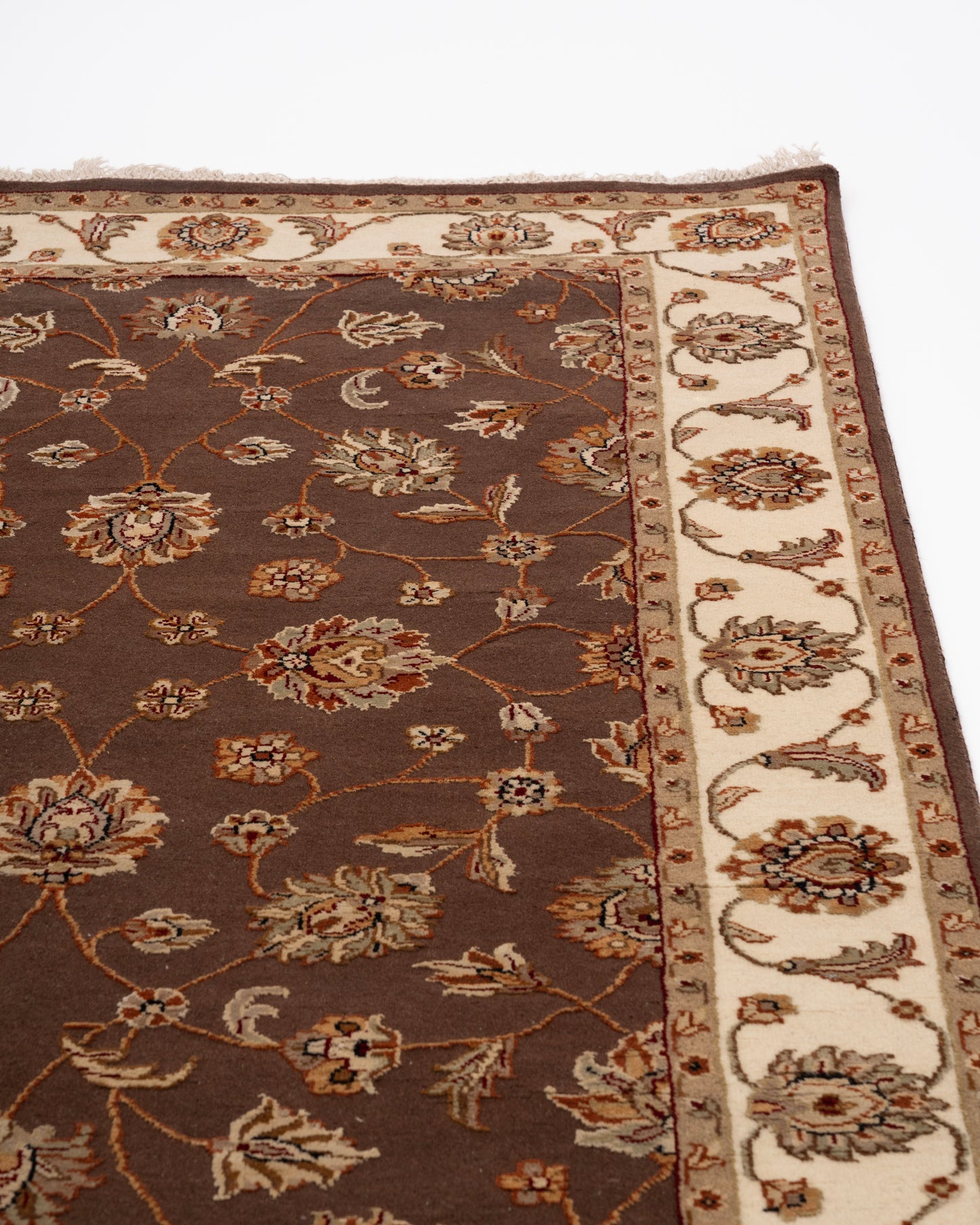 Royal persian wool silk carpet - Brown Ivory