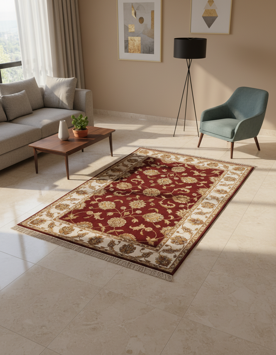 Kashan wool silk carpet - Red Ivory
