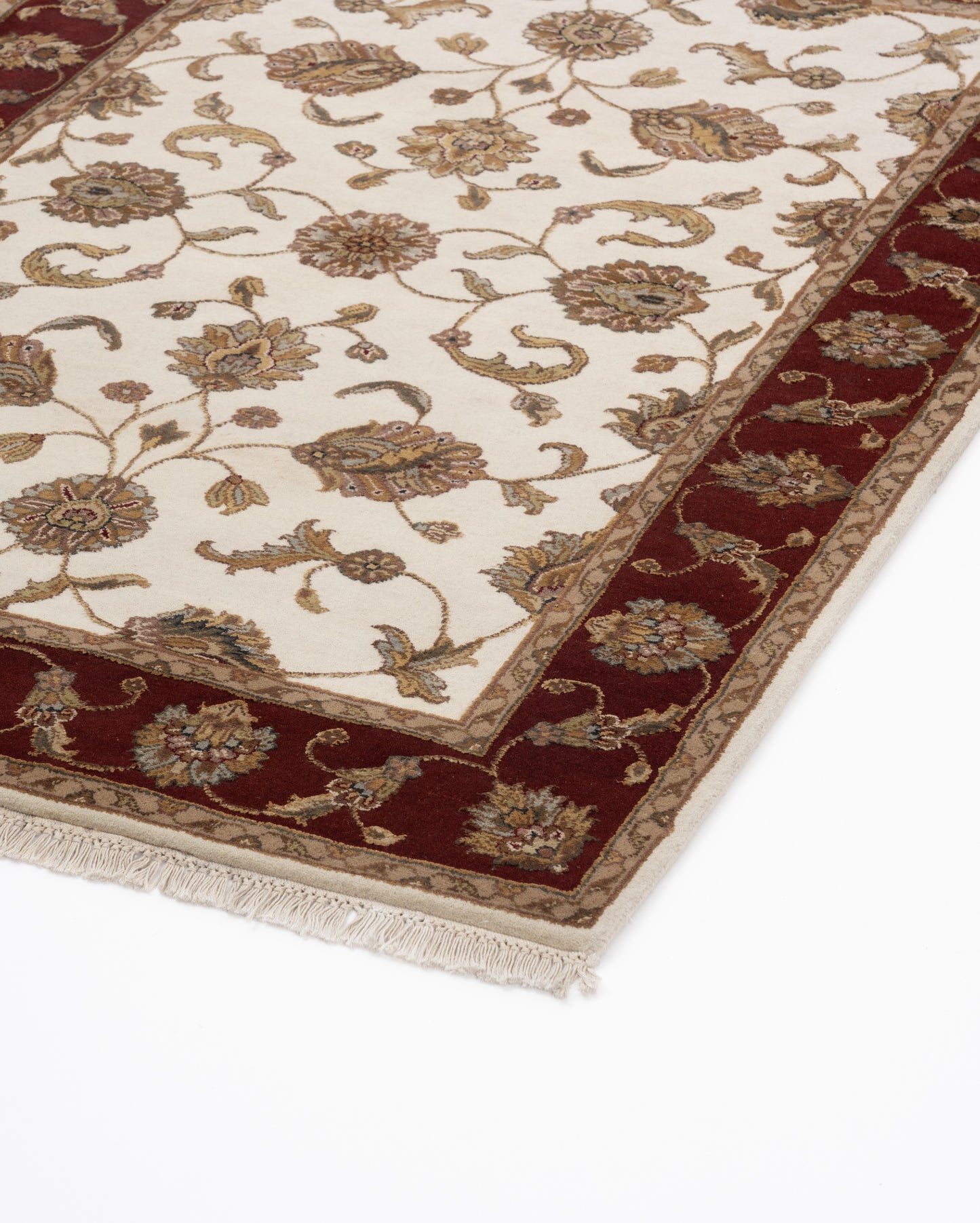 Royal persian wool silk carpet - Ivory Red