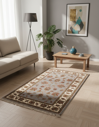 Persian dawn wool silk carpet - Grey Ivory