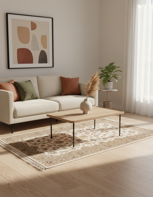 Kashan wool silk carpet - Ivory Green